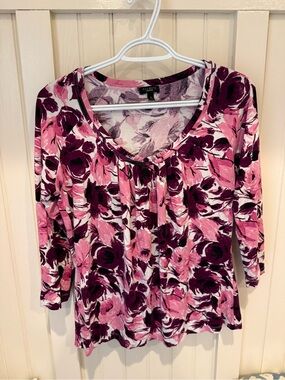 Talbots Pink & Plum Floral Scoop-Neck Long Sleeve Top